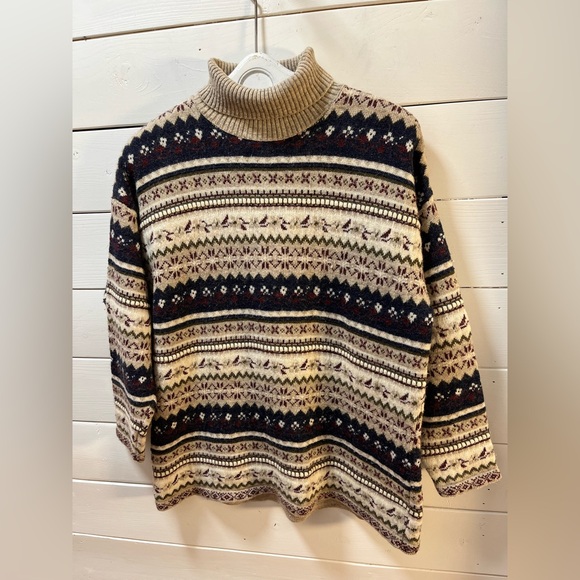 San Francisco Vintage Fair Isle Turtleneck Sweater – Beige – Size L/G - Picture 3 of 9